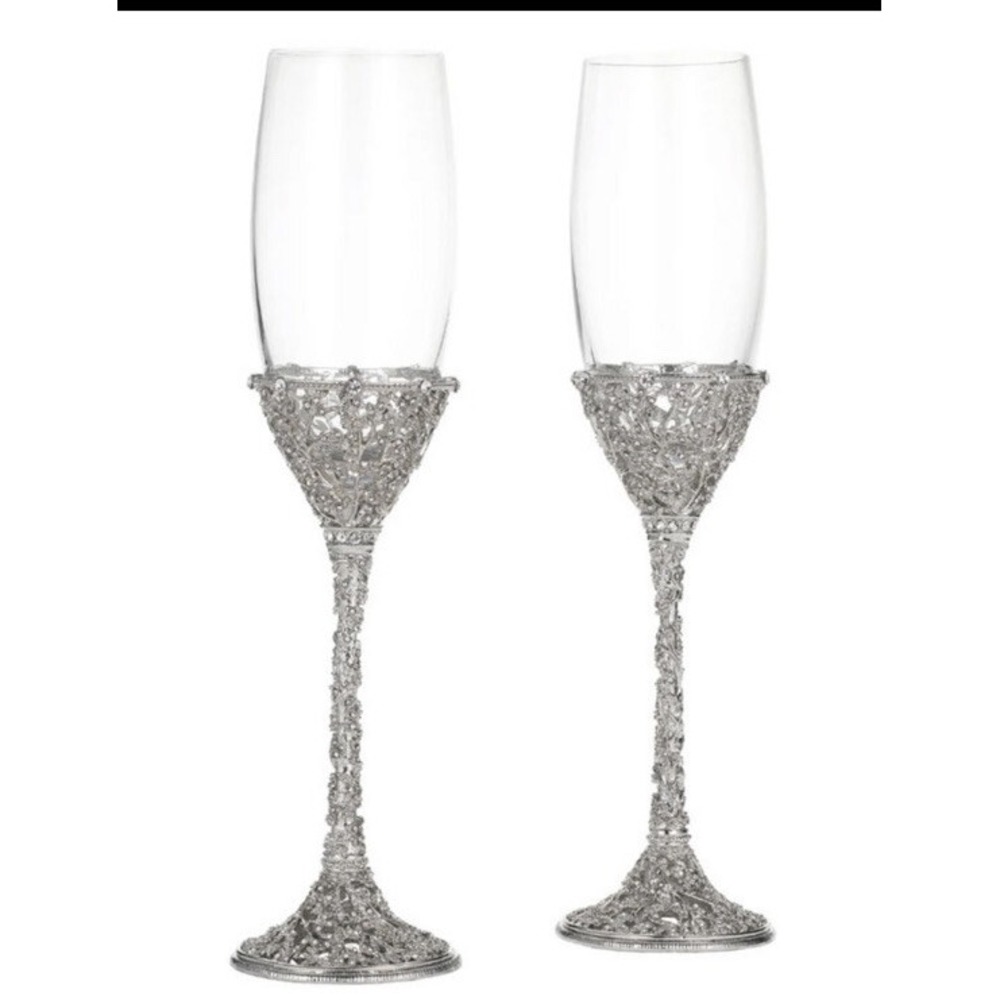 Olivia Riegel Sinclair Gray 7 oz Champagne Flute Pair Crystal Pewter NIB